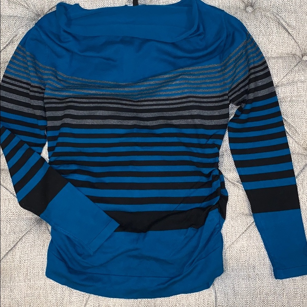 Striped ruched sweater with slight cowl L